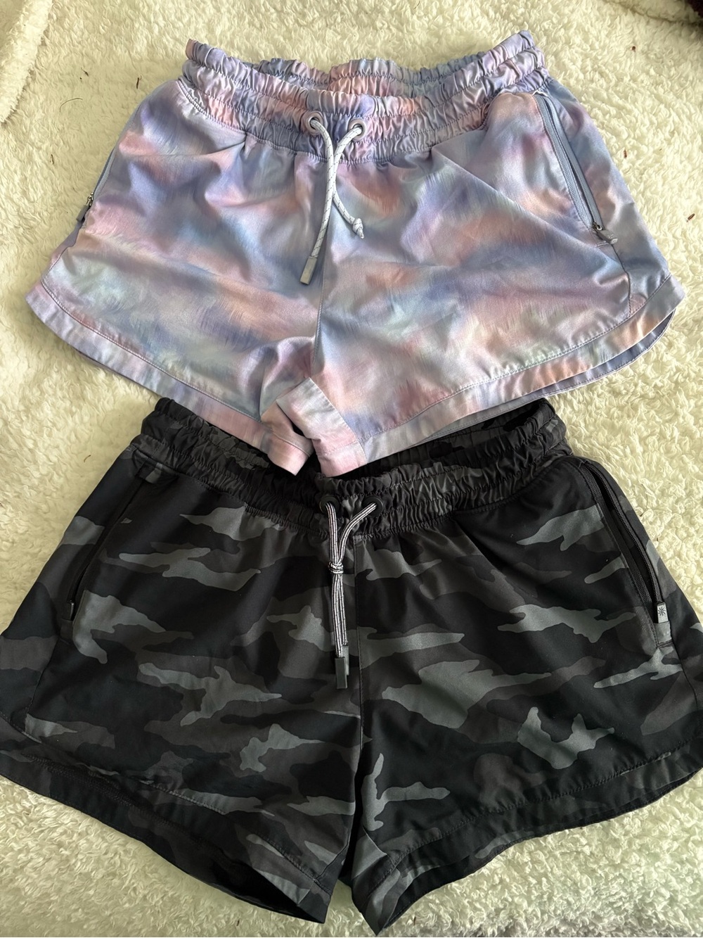 Athleta Women's Pastel Tie-Dye & Black Camo Athletic Shorts Duo
